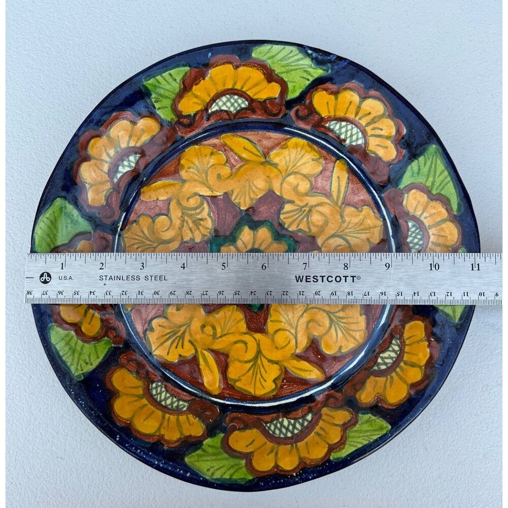 Signed Talavera Plate Ceramic Floral Design 11 3/16" Mexico Hand Painted Read - Picture 6 of 10